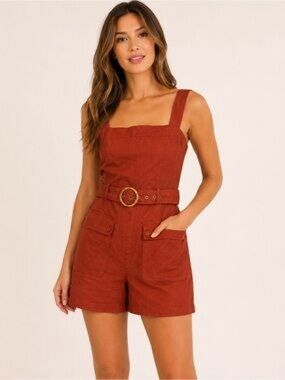 Belle Vere Linen Blend Belted Romper Size 6